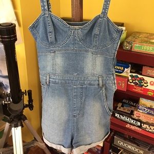 Topshop MOTO Denim Overalls Romper